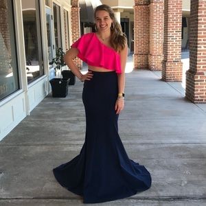 Pink and navy two piece formal dress